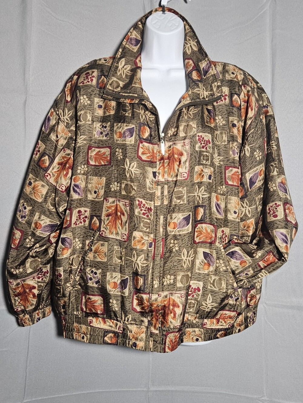 EVR VTG 90s Goblincore Whimsy Floral Fall Botanical Silk Green Bomber Jacket Lg